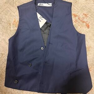 ZARA Navy Sleeveless Double-Breasted Vest